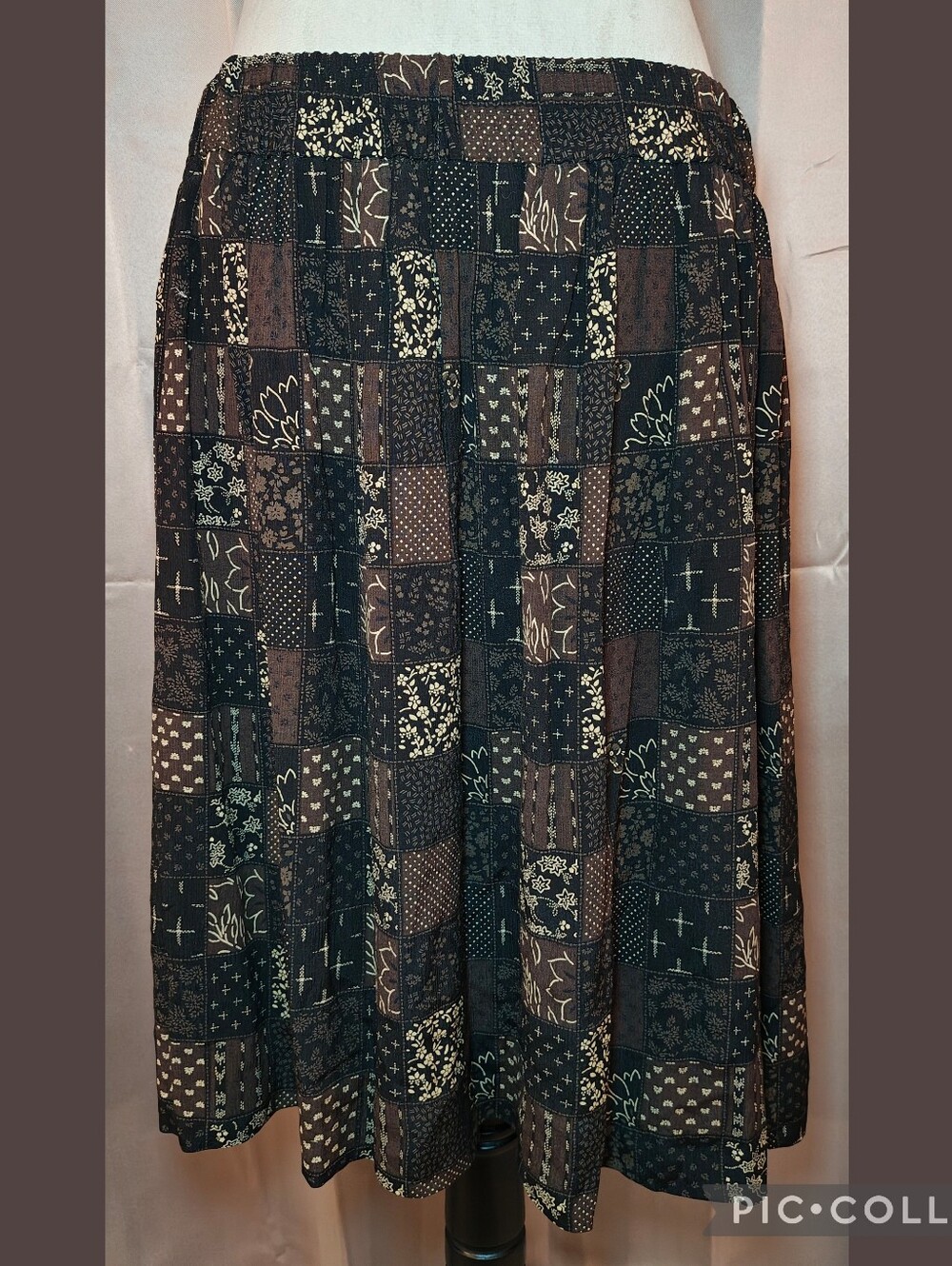 🖤🤎90's Jones New York Calico Patchwork Rayon Flowy Midi Skirt🤎🖤